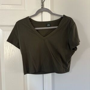 Wild Fable Dark Green V-Neck Crop Top